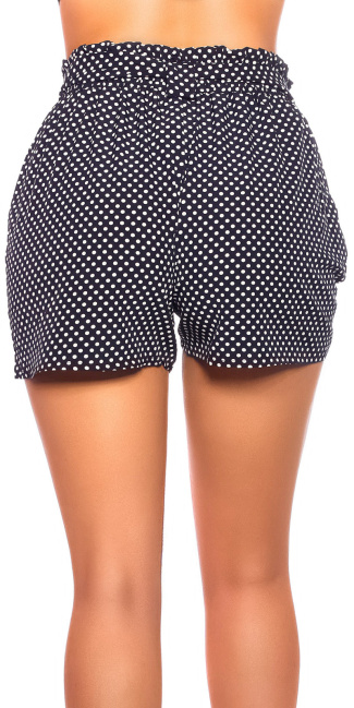 hoge taille stof-shorts met polka stippen en riem blauw
